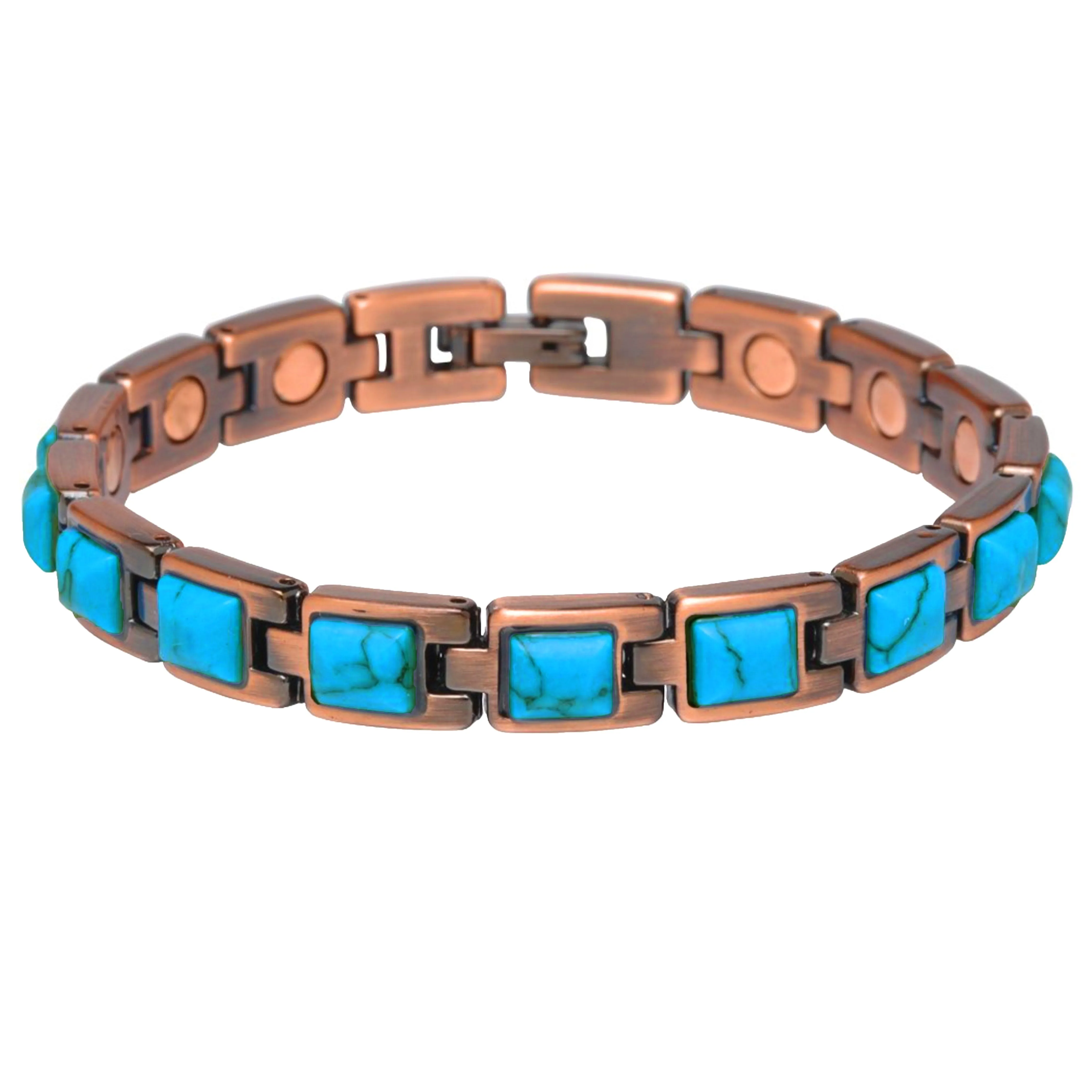 1 Bracelet Turquoise Natural Gem Solid Copper Magnetic Link Healing Energy Gift
