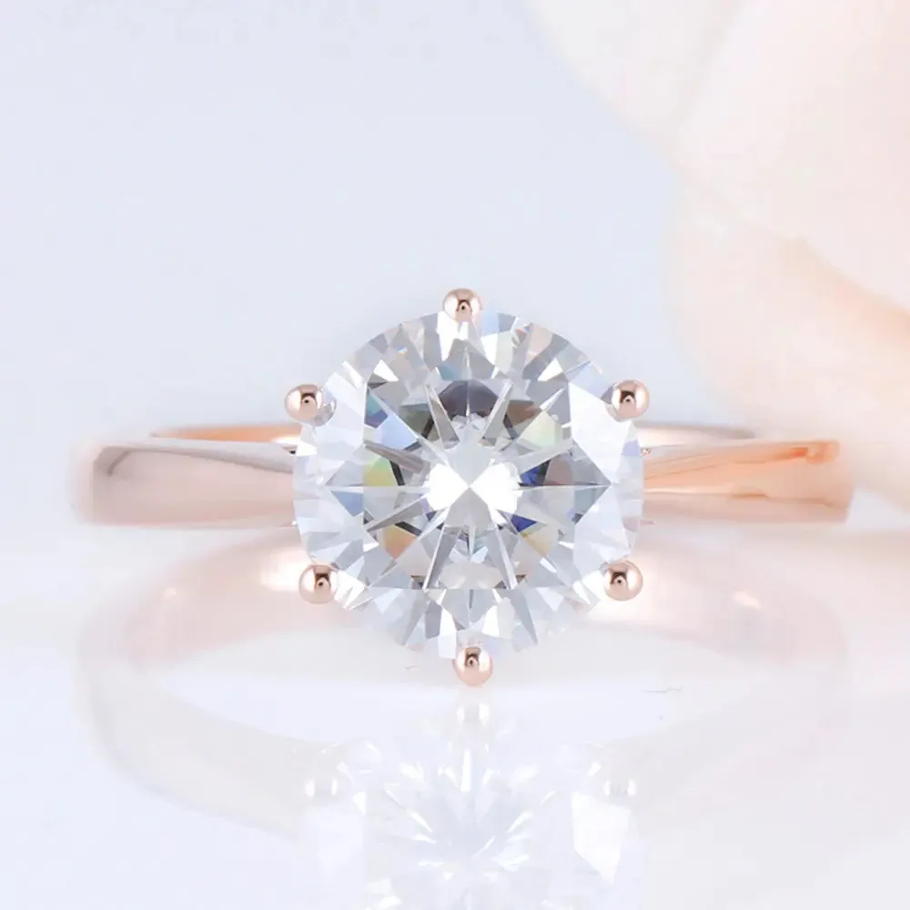 10k Rose Gold Solitaire Moissanite Ring 3ct