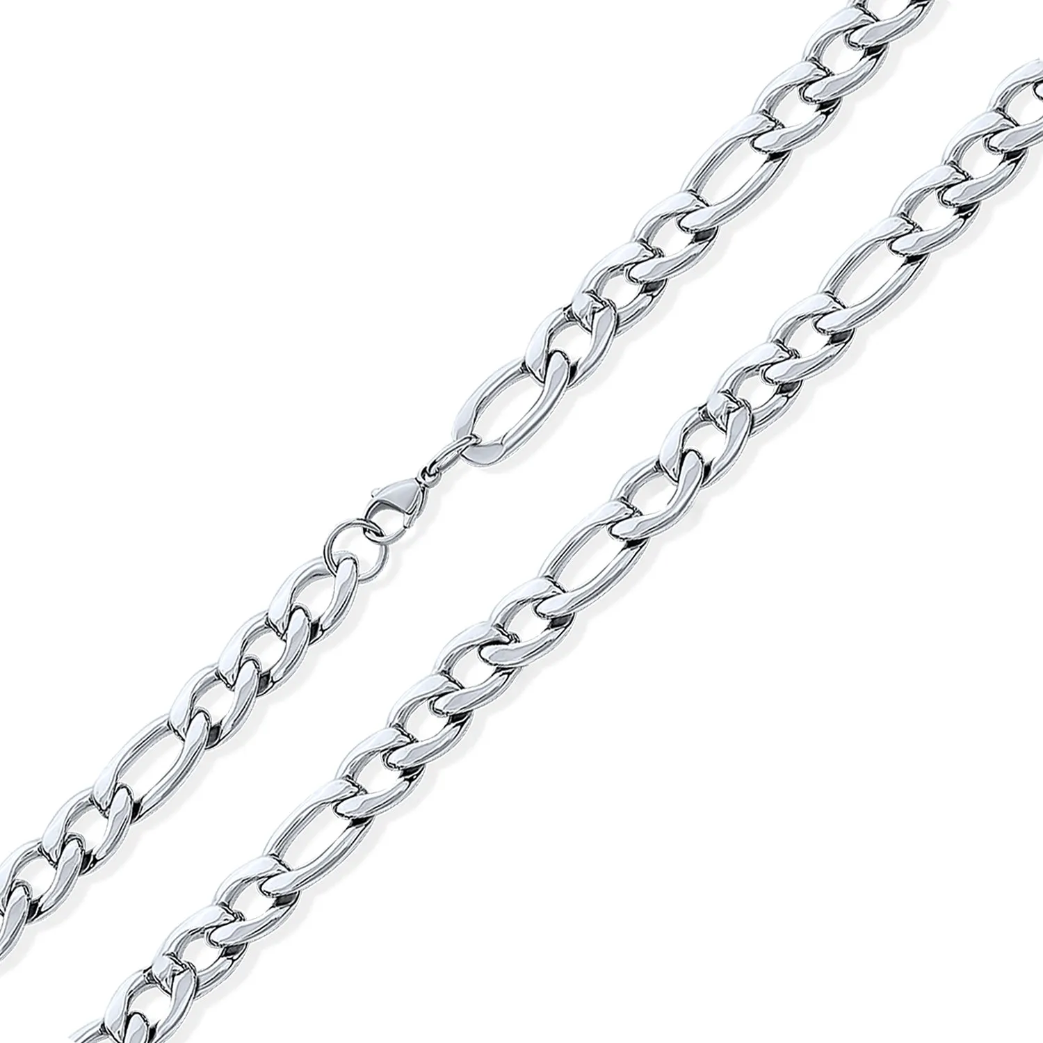 11MM Heavy Silver Tone Stainless Steel Figaro Necklace for Men Various Lengths