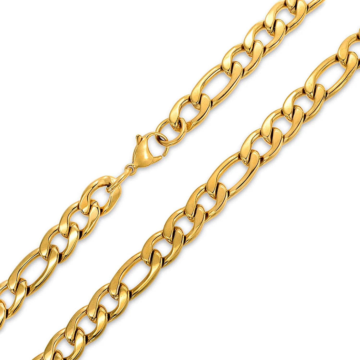 11MM Heavy Silver Tone Stainless Steel Figaro Necklace for Men Various Lengths