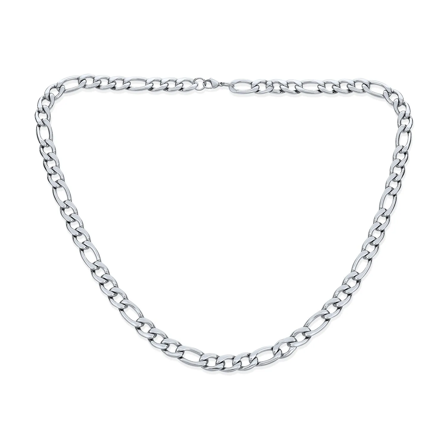 11MM Heavy Silver Tone Stainless Steel Figaro Necklace for Men Various Lengths