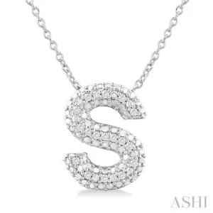 1/20 ctw Bubble Accent Initial 'S' Round Cut Diamond Fashion Pendant With Chain in Sterling Silver