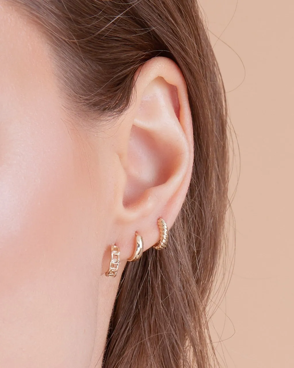 14K Gold Chain Hoop Earrings