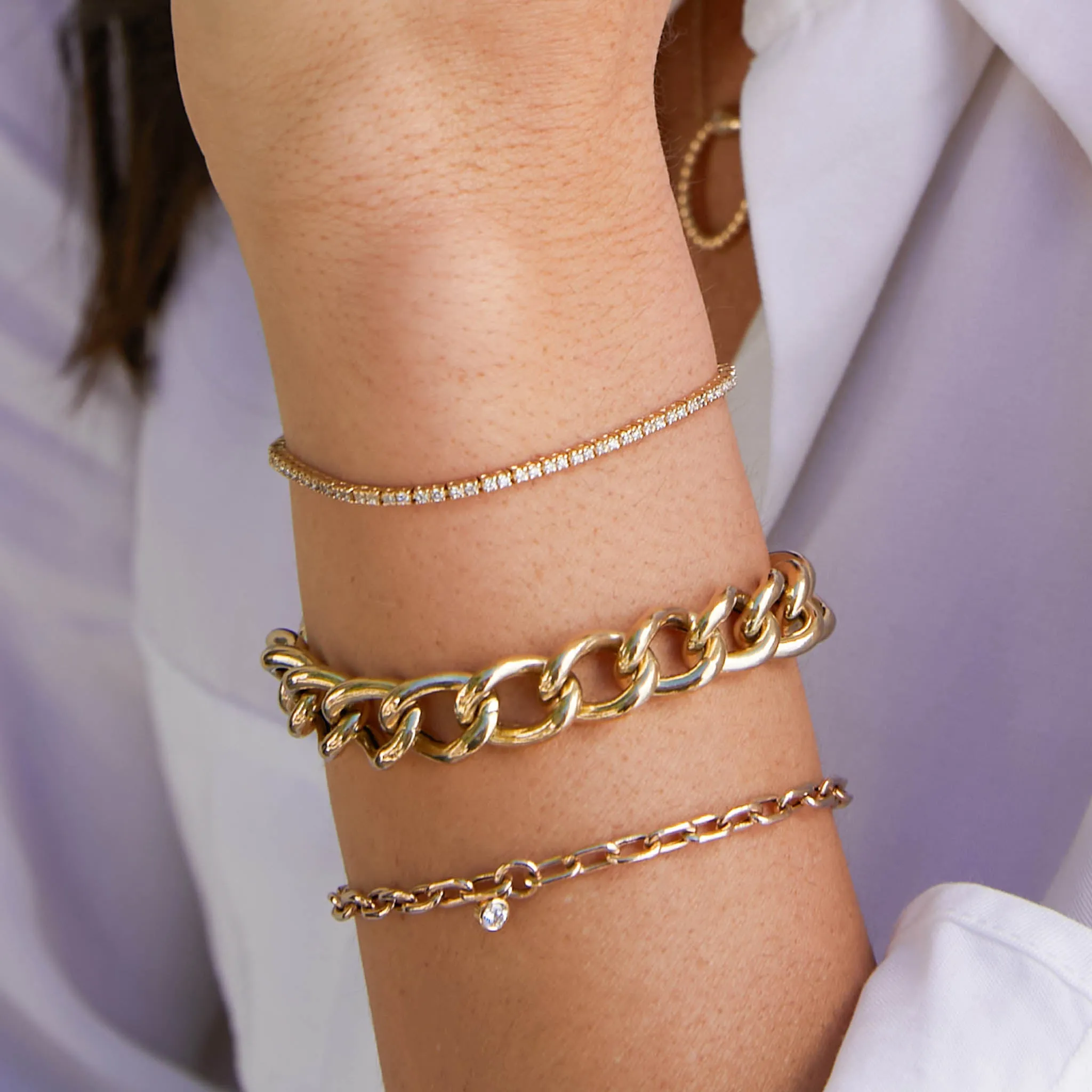 14k Medium Square Oval Link Dangling Diamond Bezel Bracelet
