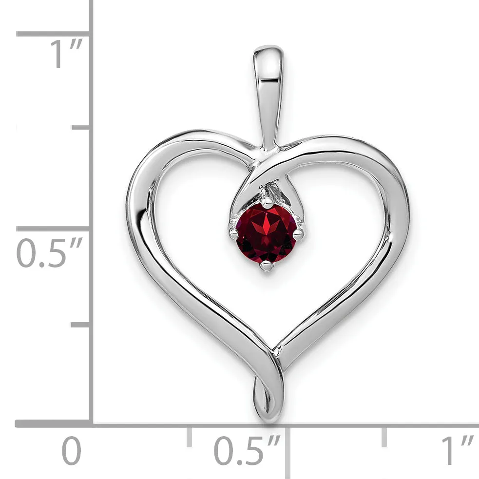 14k White Gold Garnet Heart Design Pendant