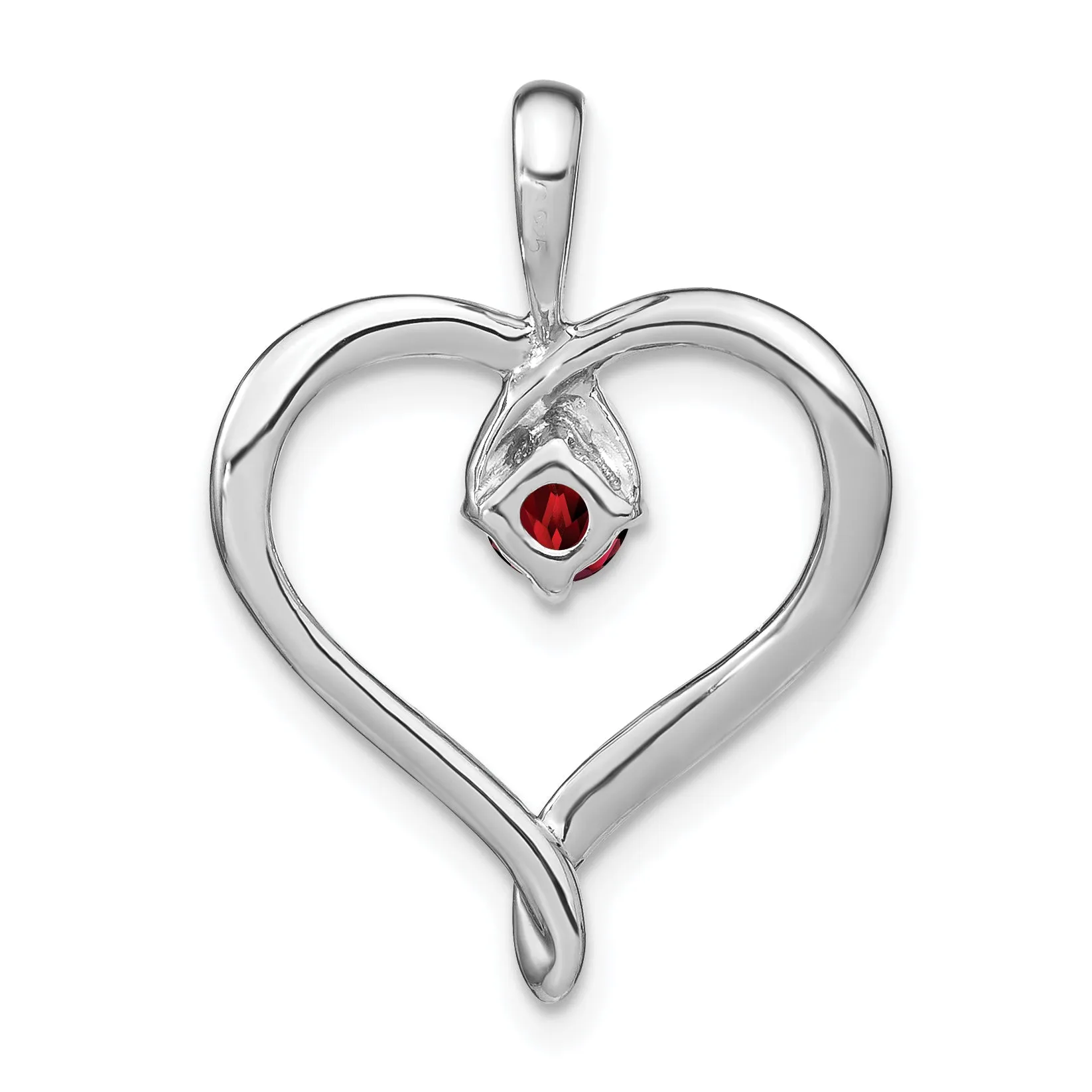 14k White Gold Garnet Heart Design Pendant