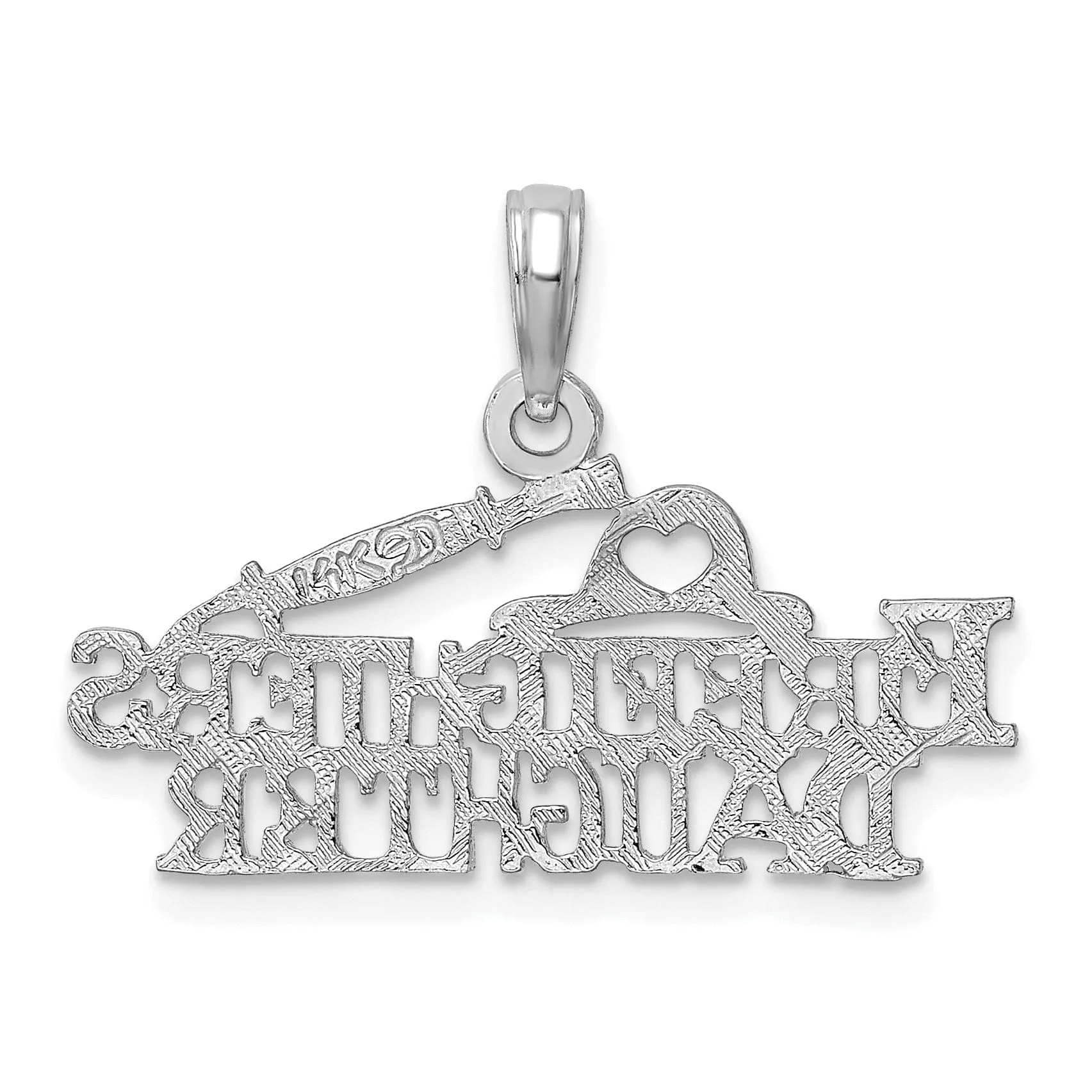 14k White Gold Polished Finish Open Back FIREFIGHTER'S DAUGHTER Charm Pendant