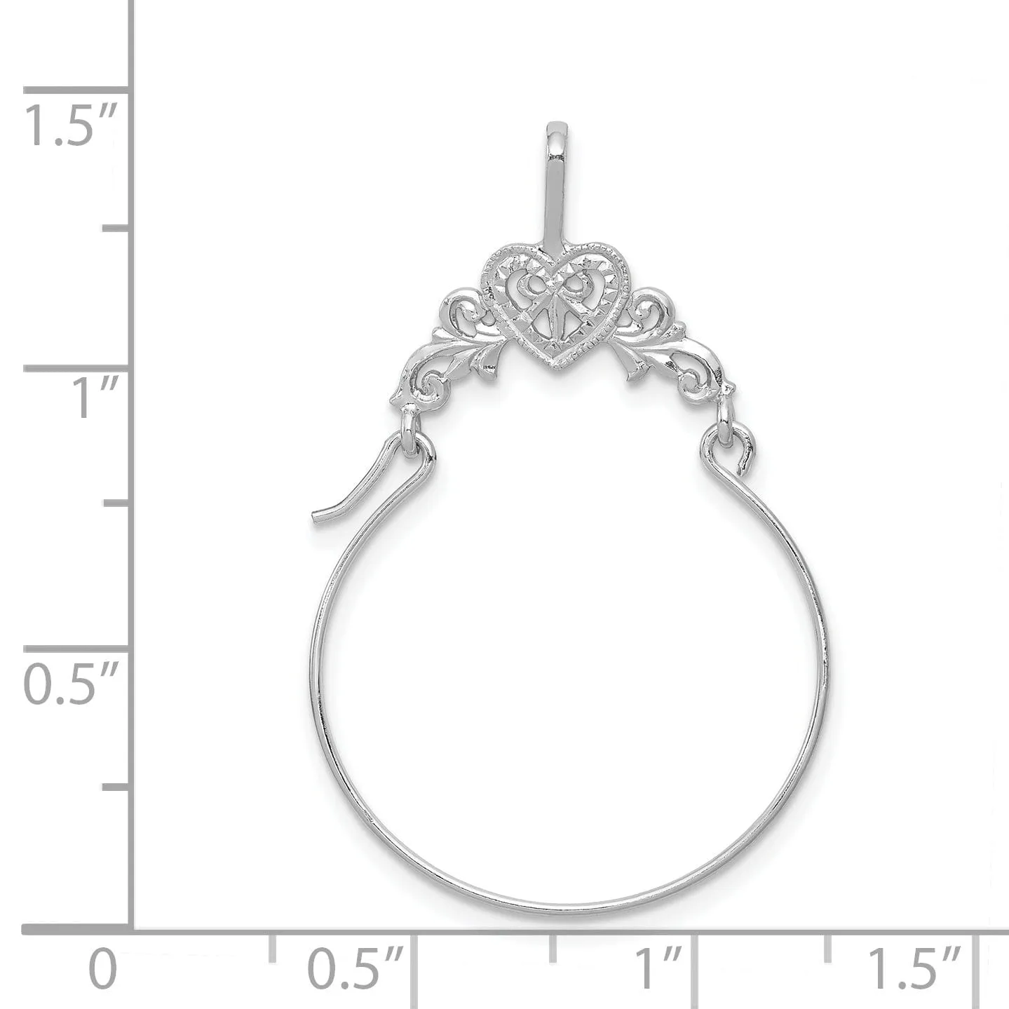 14k White Gold Solid Filigree Heart Design Charm Holder Pendant