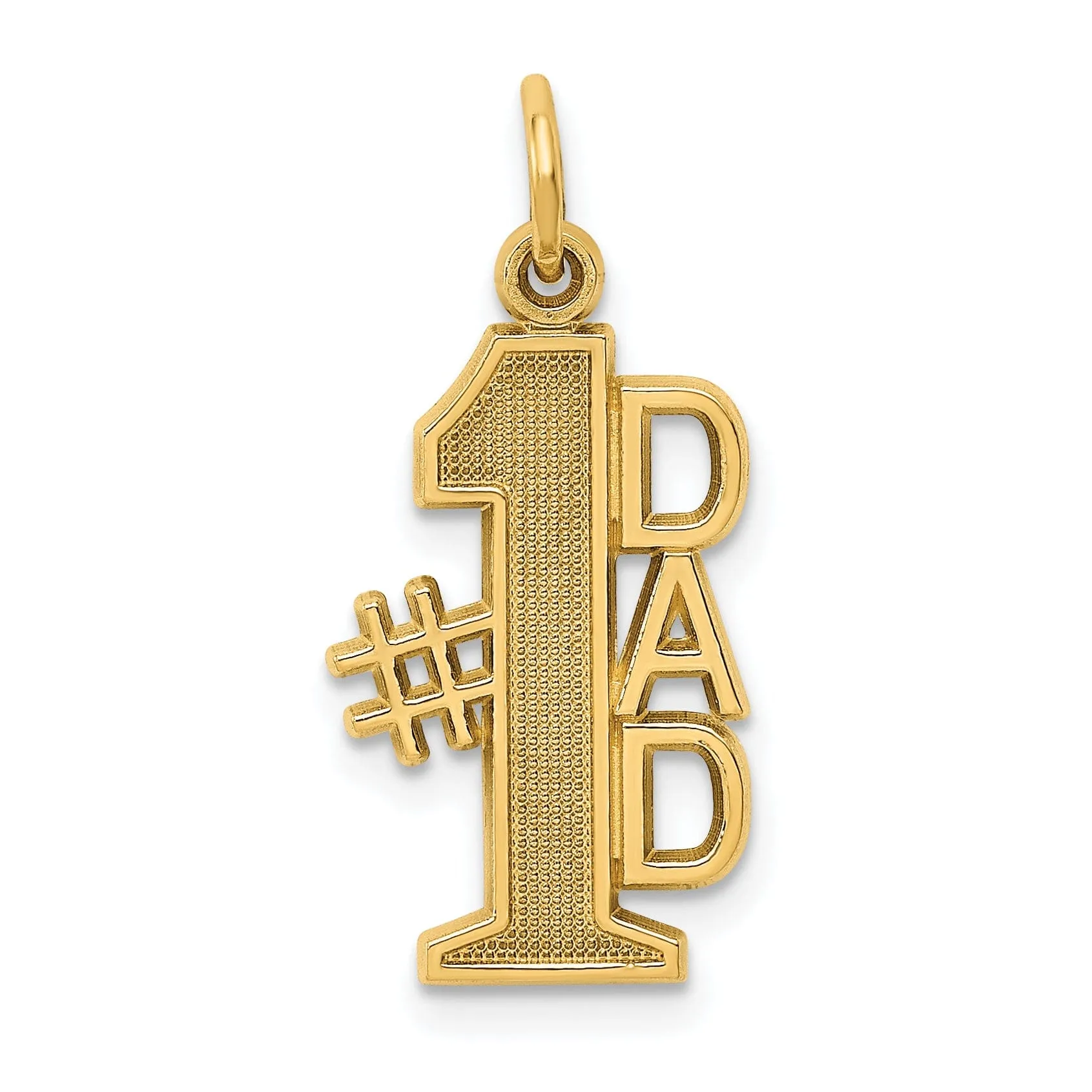 14k Yellow Gold Polished Beaded Textured Finish Vertical Style Script #1 DAD Charm Pendant