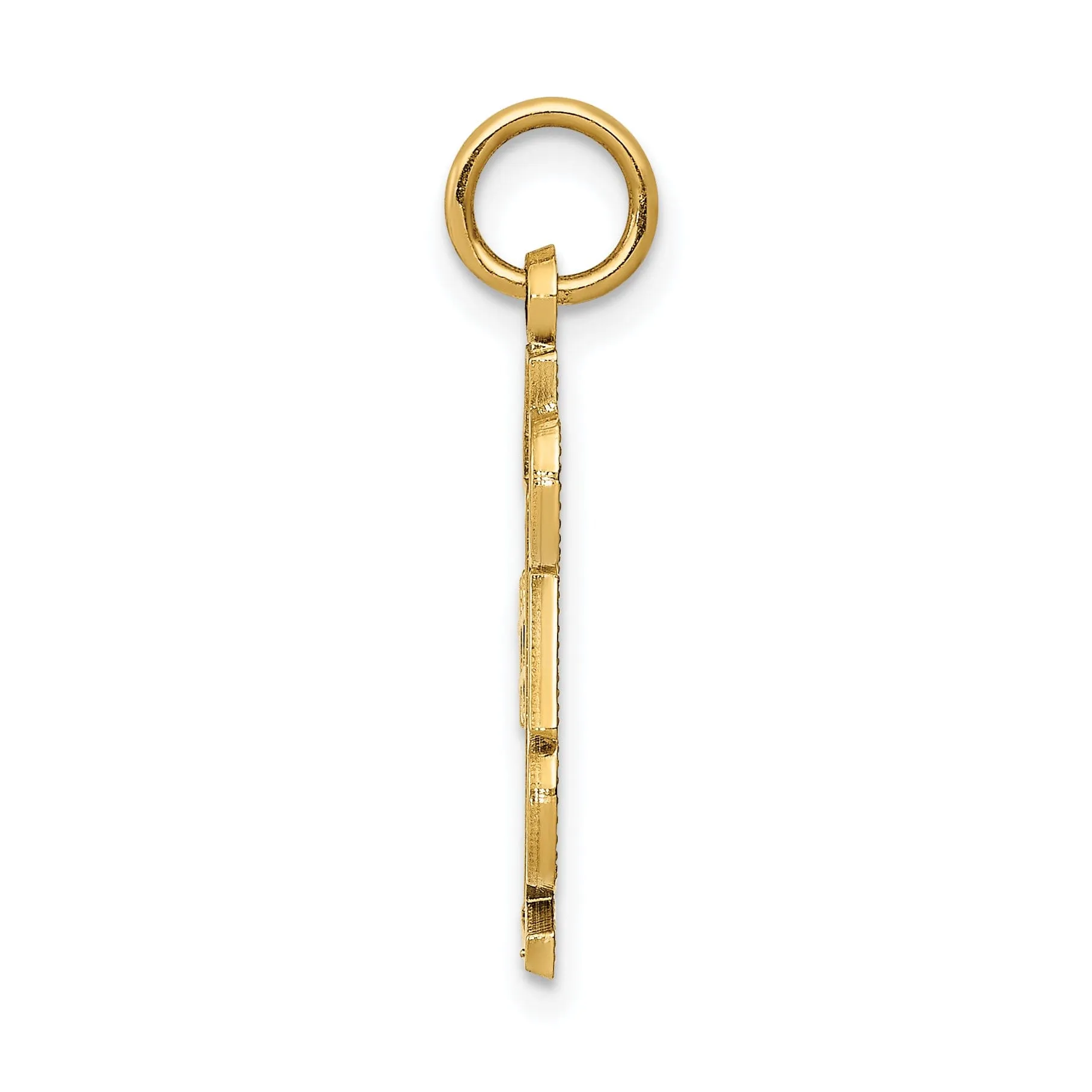 14k Yellow Gold Polished Beaded Textured Finish Vertical Style Script #1 DAD Charm Pendant