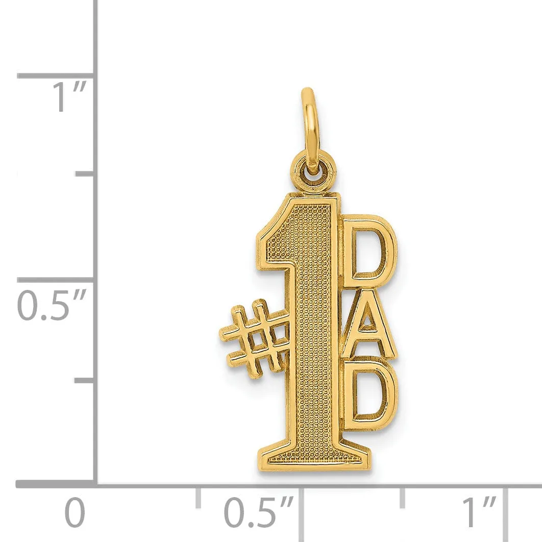 14k Yellow Gold Polished Beaded Textured Finish Vertical Style Script #1 DAD Charm Pendant