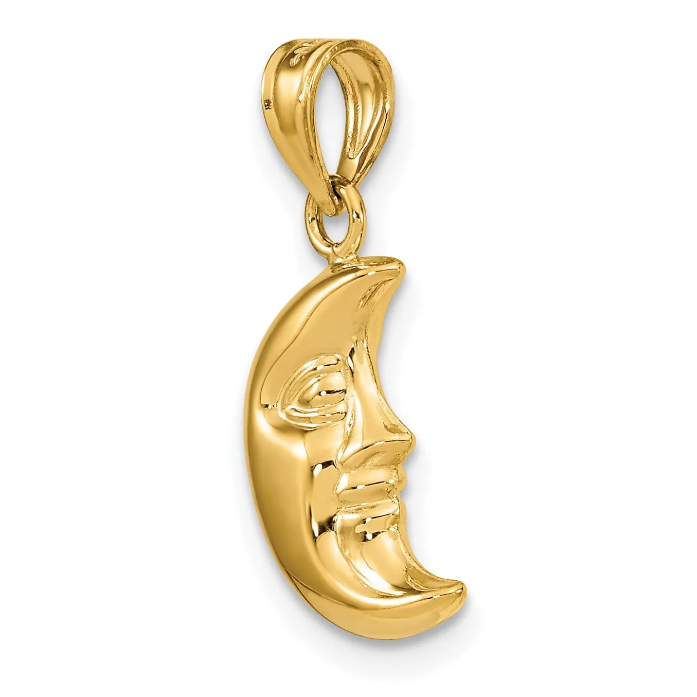 14k Yellow Gold Polished Finish 3-Dimensional Moon with Face Design Charm Pendant