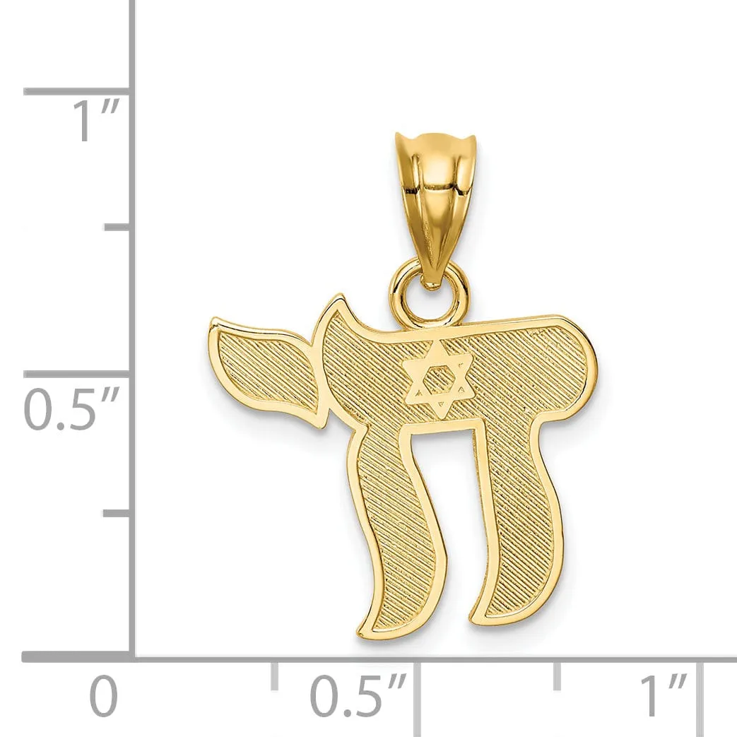 14K Yellow Gold Polished Finish Chai with Star of David Pendant