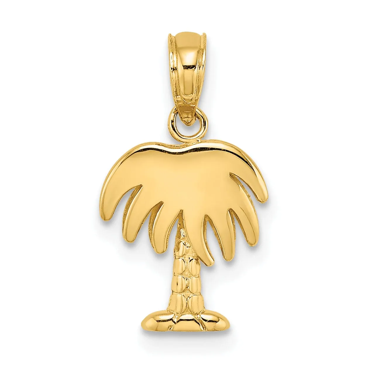 14K Yellow Gold Polished Finish Concave Shape Charleston Palm Tree Charm Pendant