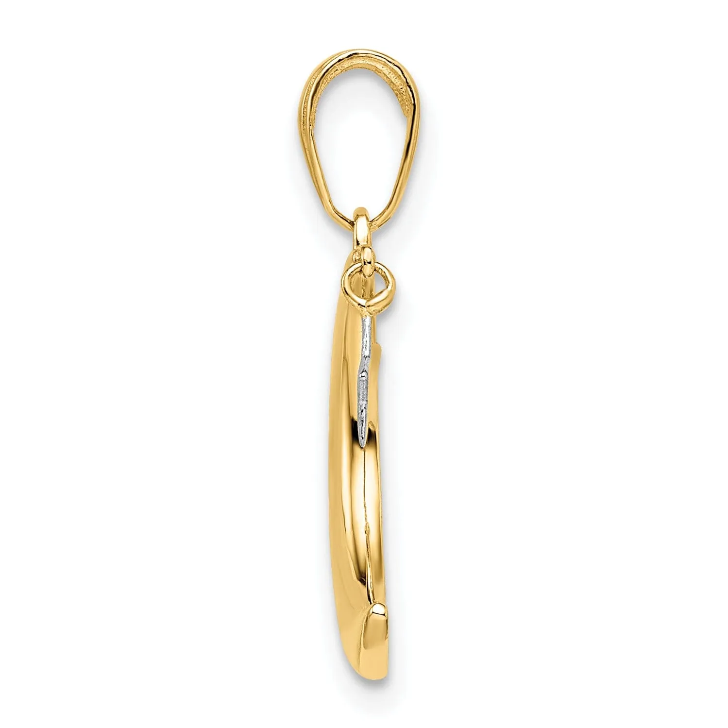 14k Yellow Gold White Rhodium Solid Polished Satin Finish Moon with Moveable Dangle Star Charm Pendant