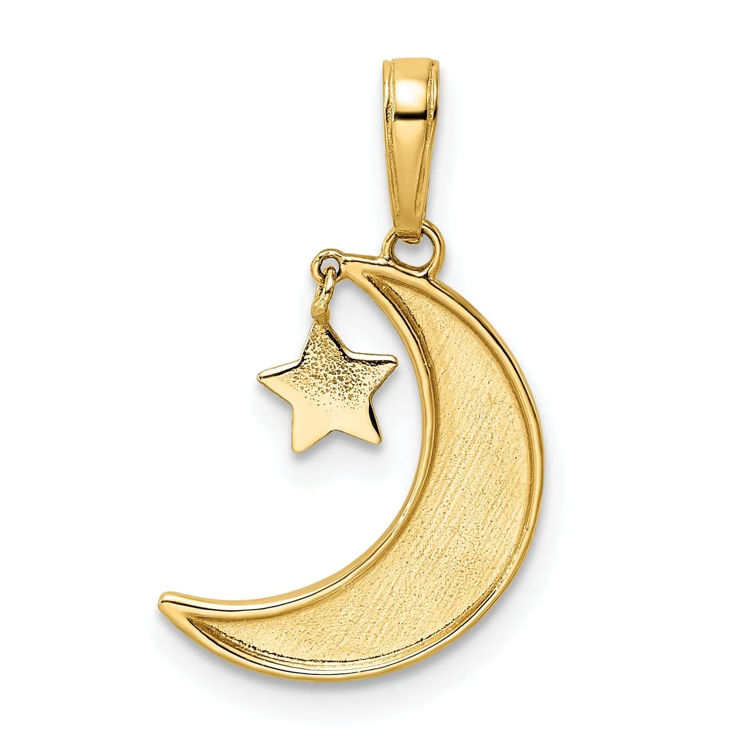 14k Yellow Gold White Rhodium Solid Polished Satin Finish Moon with Moveable Dangle Star Charm Pendant