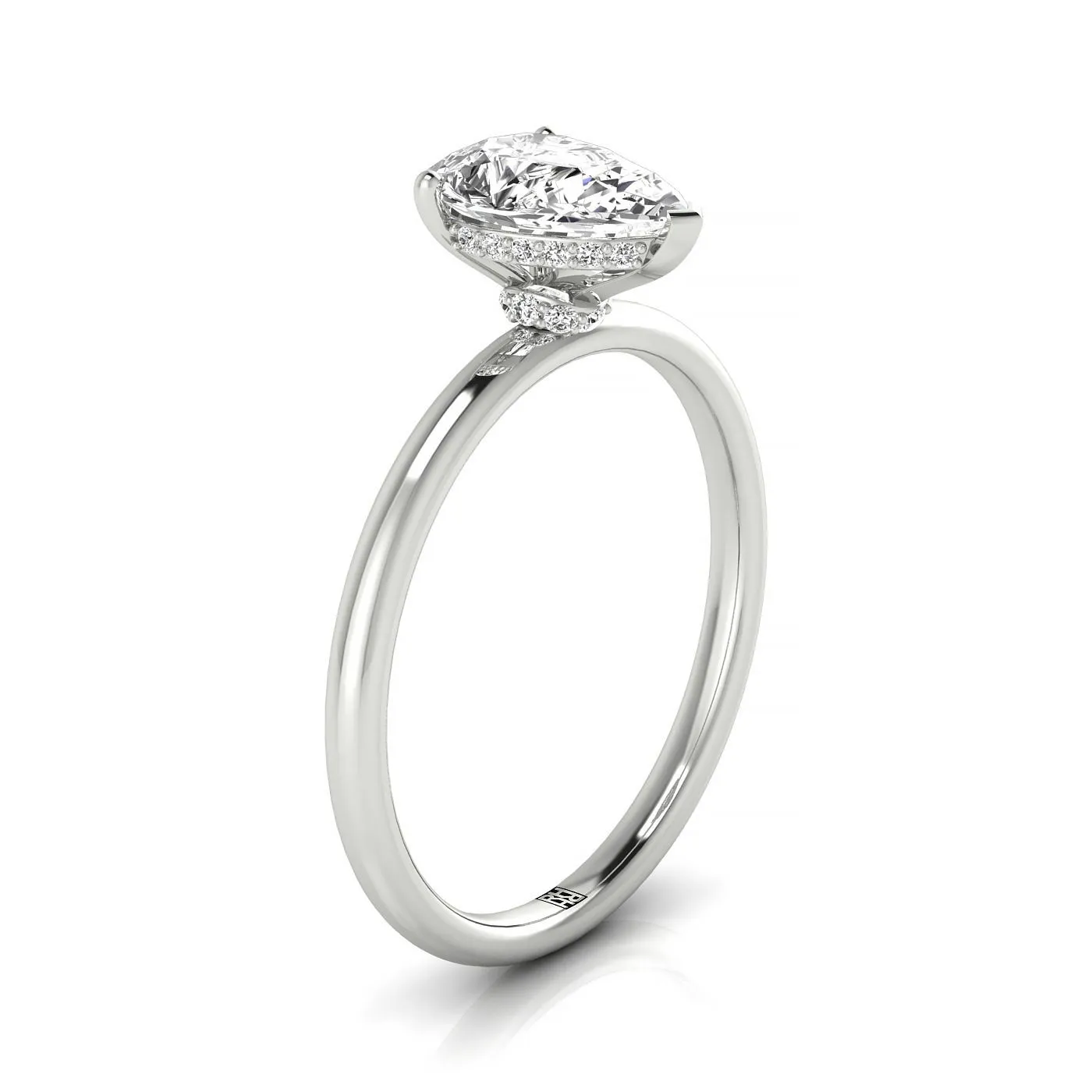 14kw Pear Double Hidden Halo Solitaire Engagement Ring With 25 Prong Set Round Diamonds