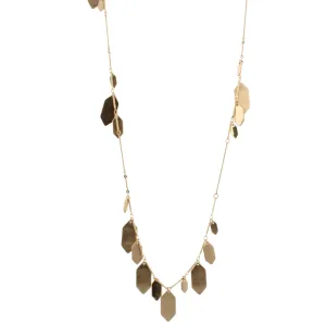14" Adjustable Gold Chain Necklace with Two Sided, Brushed and Shiny,with Long Hexagon Dangles