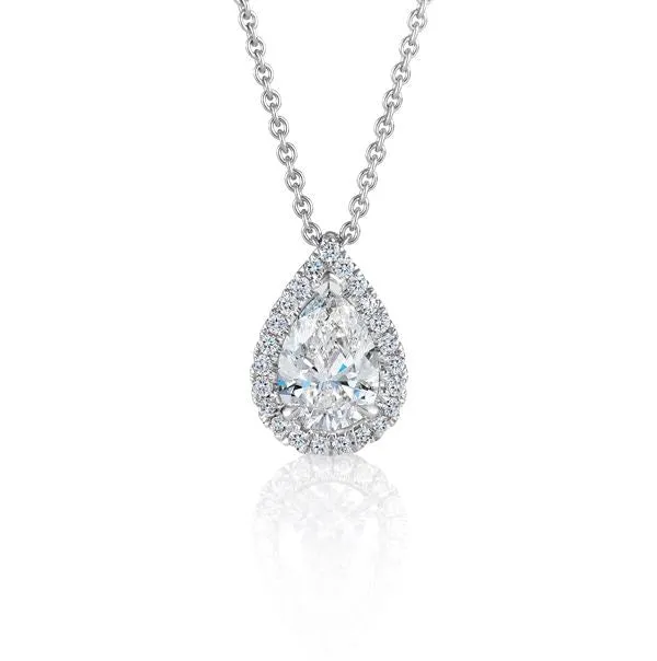 1.81 Carat T.W. Stunning Pear Shape Diamond Halo Pave Pendant