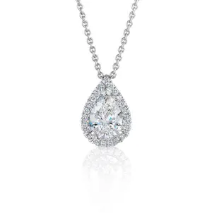1.81 Carat T.W. Stunning Pear Shape Diamond Halo Pave Pendant
