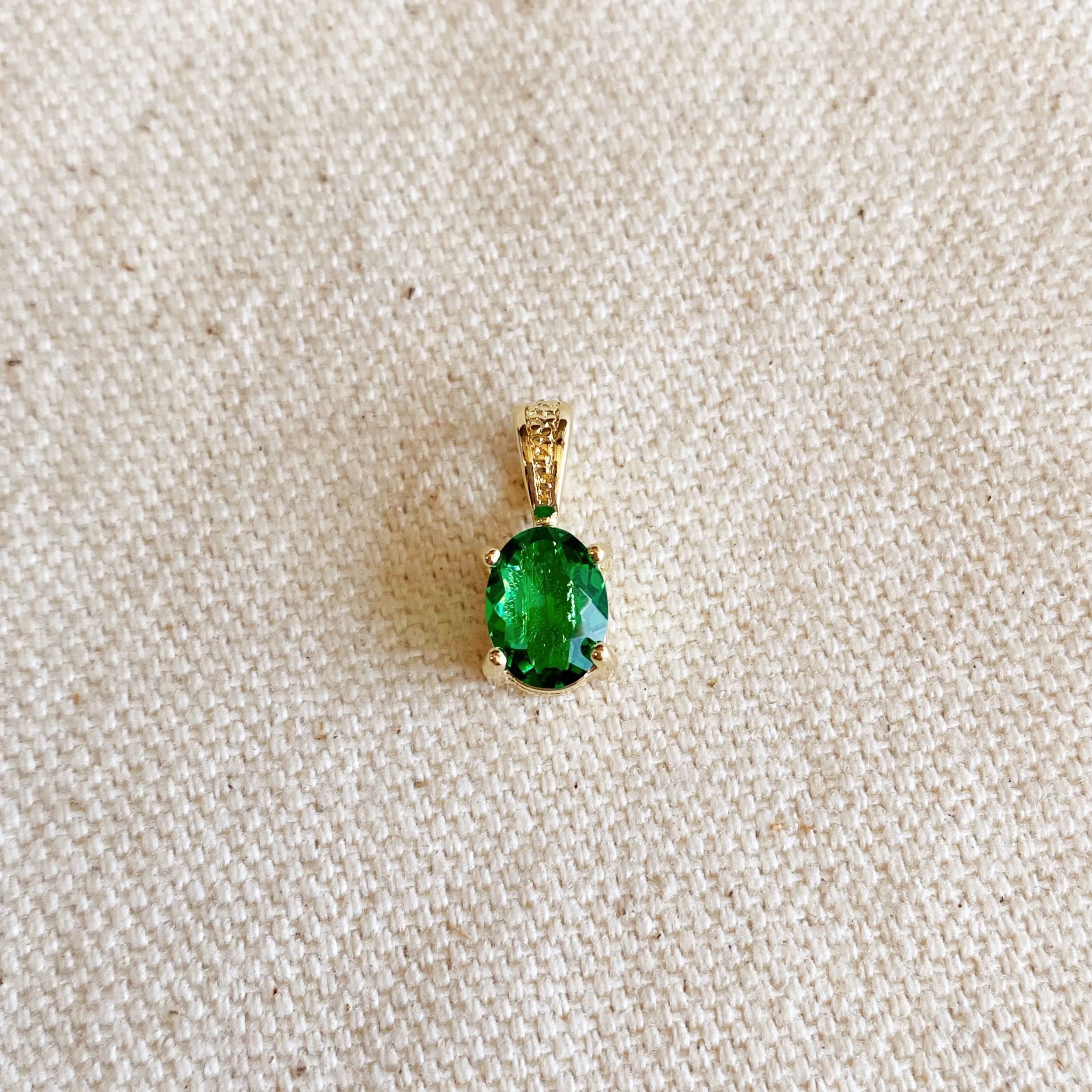 18k Gold Filled Oval Emerald Cubic Zirconia Charm
