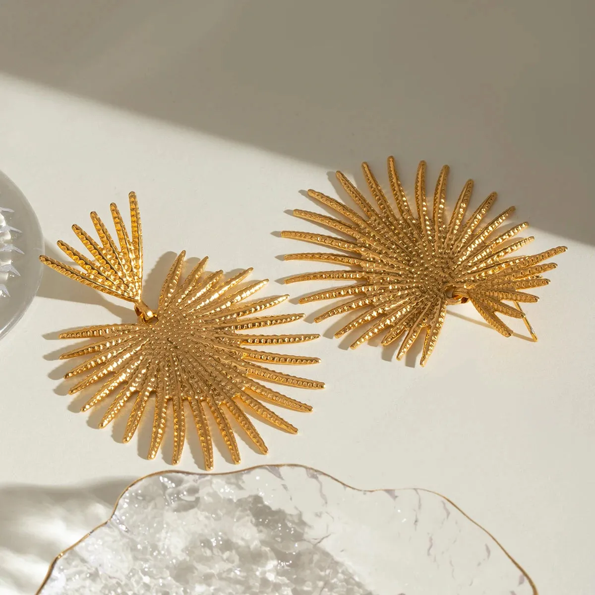 18K Gold Plated Stainless Steel Vintage Ginkgo Leaf Earrings for Women