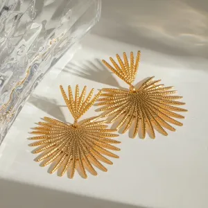 18K Gold Plated Stainless Steel Vintage Ginkgo Leaf Earrings for Women