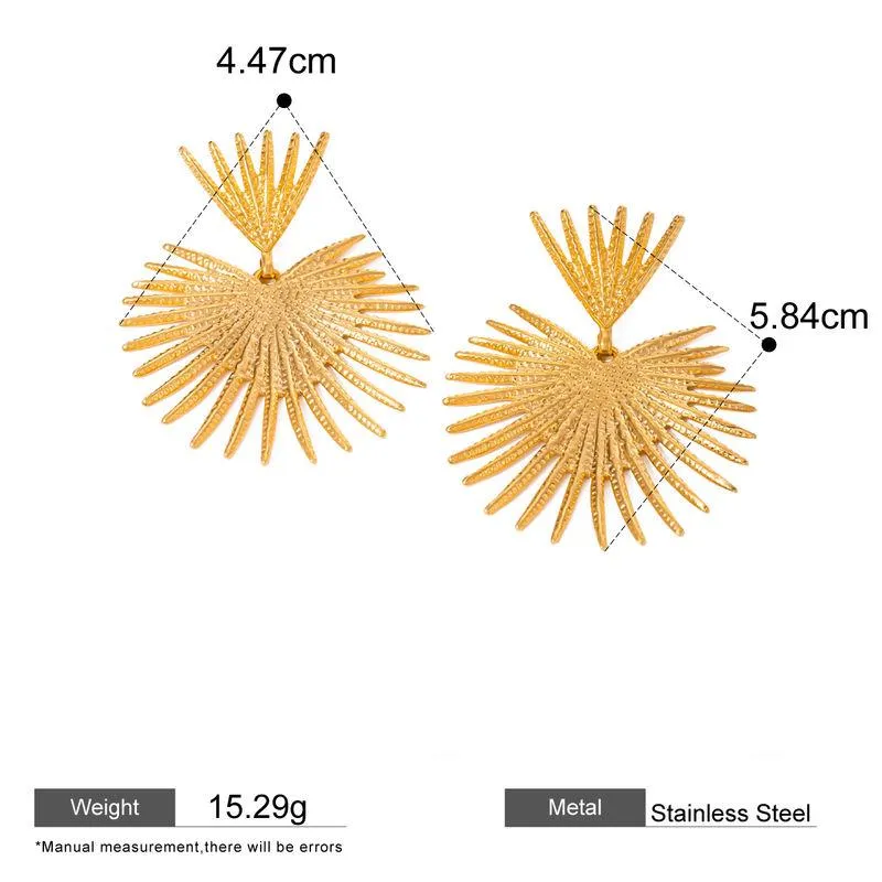 18K Gold Plated Stainless Steel Vintage Ginkgo Leaf Earrings for Women