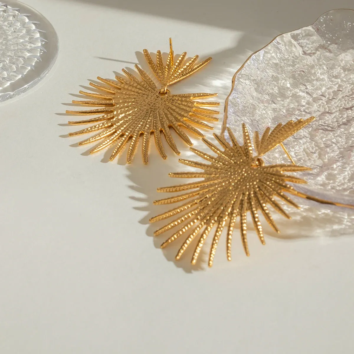 18K Gold Plated Stainless Steel Vintage Ginkgo Leaf Earrings for Women