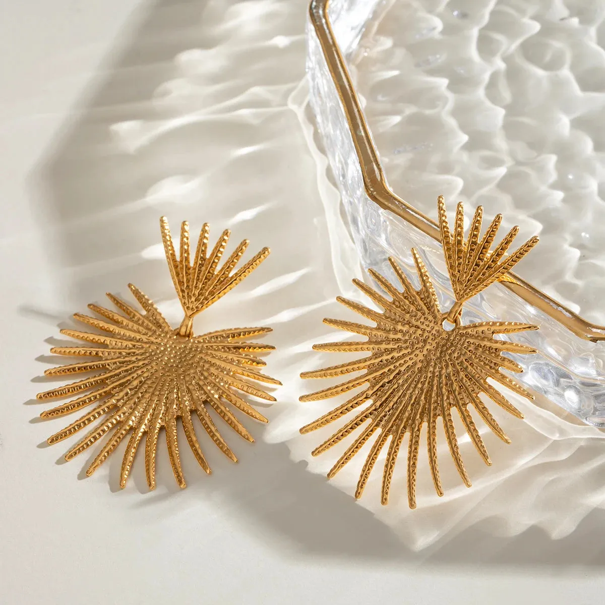 18K Gold Plated Stainless Steel Vintage Ginkgo Leaf Earrings for Women