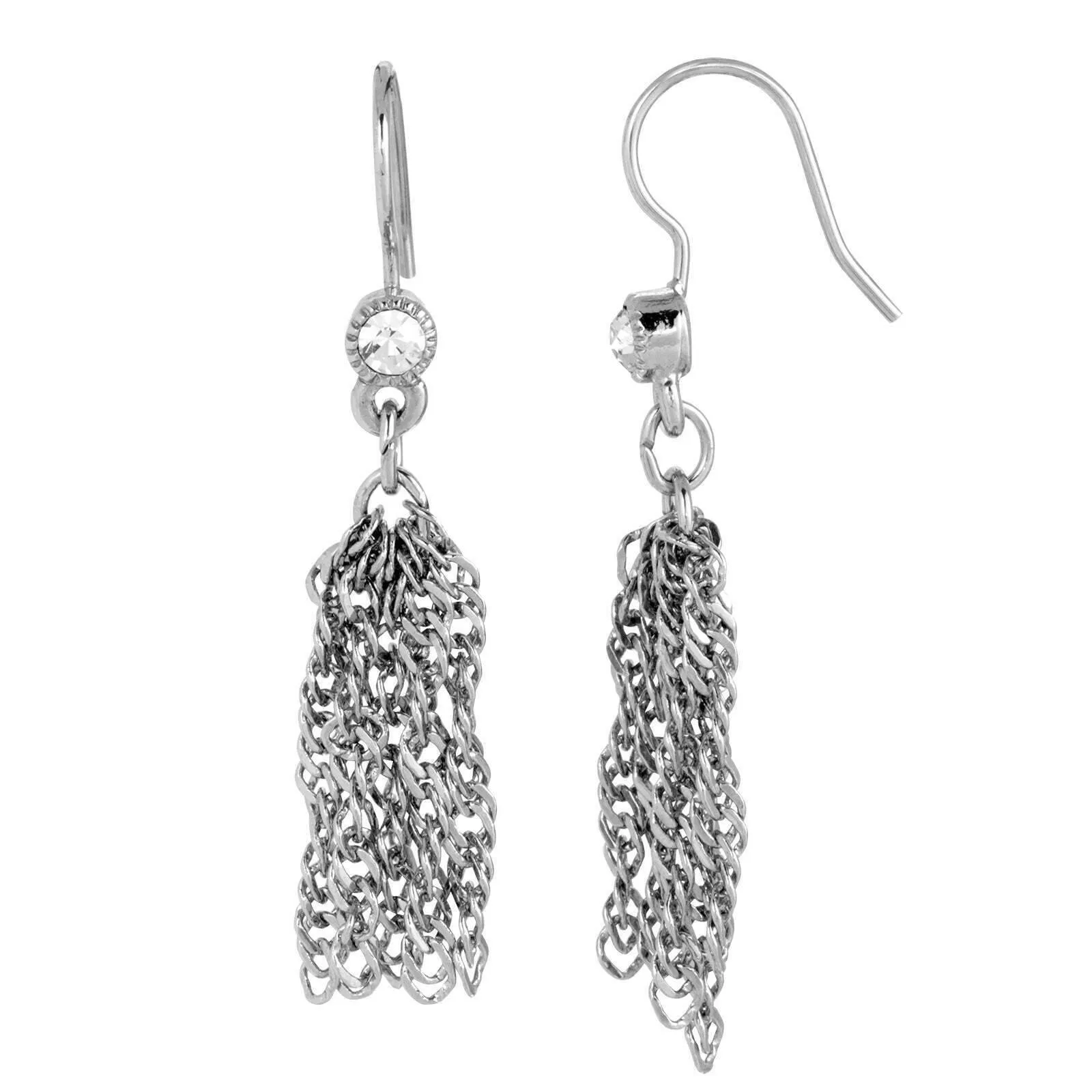 1928 Jewelry Round Crystal French Wire Tassel Earrings