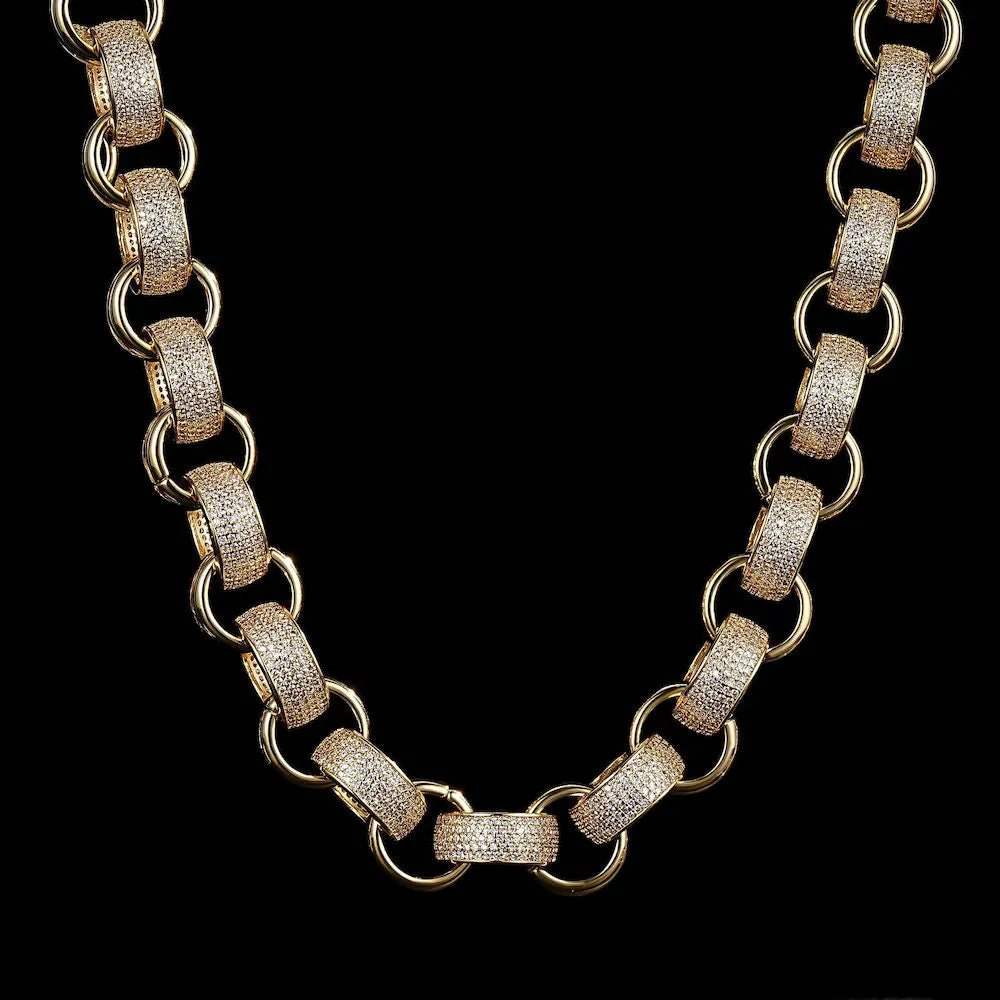 20mm Gold Belcher Chain with Stones & Albert Clasp 30 Inch