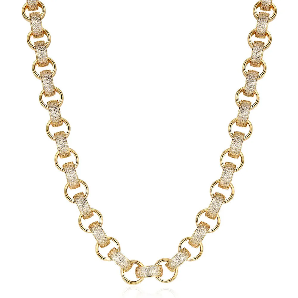 20mm Gold Belcher Chain with Stones & Albert Clasp 30 Inch
