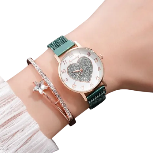 2pc Women Love Buckle Wristwatch Magnet Bracelets Sets