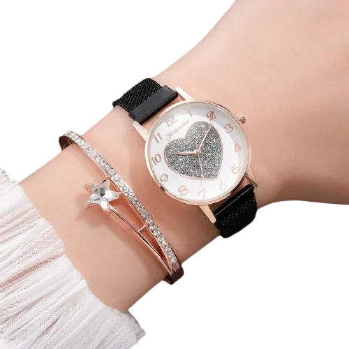 2pc Women Love Buckle Wristwatch Magnet Bracelets Sets