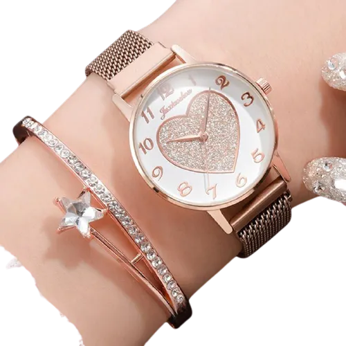 2pc Women Love Buckle Wristwatch Magnet Bracelets Sets