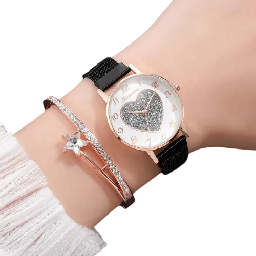 2pc Women Love Buckle Wristwatch Magnet Bracelets Sets