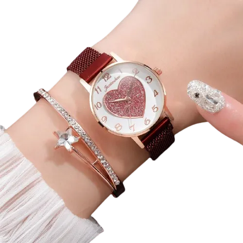 2pc Women Love Buckle Wristwatch Magnet Bracelets Sets