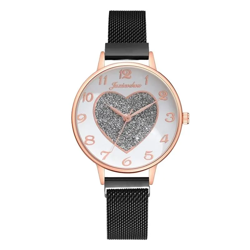 2pc Women Love Buckle Wristwatch Magnet Bracelets Sets