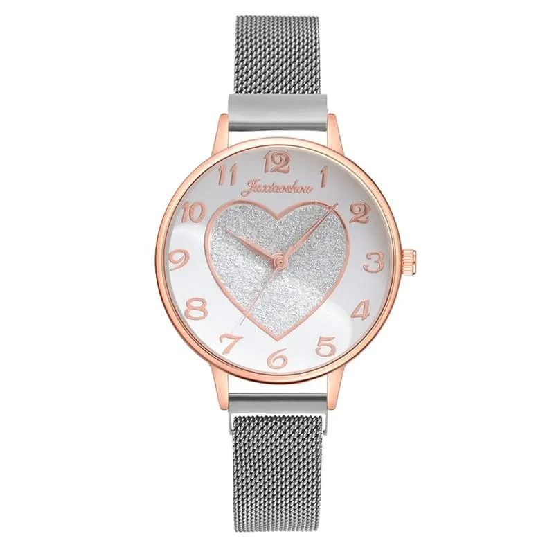 2pc Women Love Buckle Wristwatch Magnet Bracelets Sets