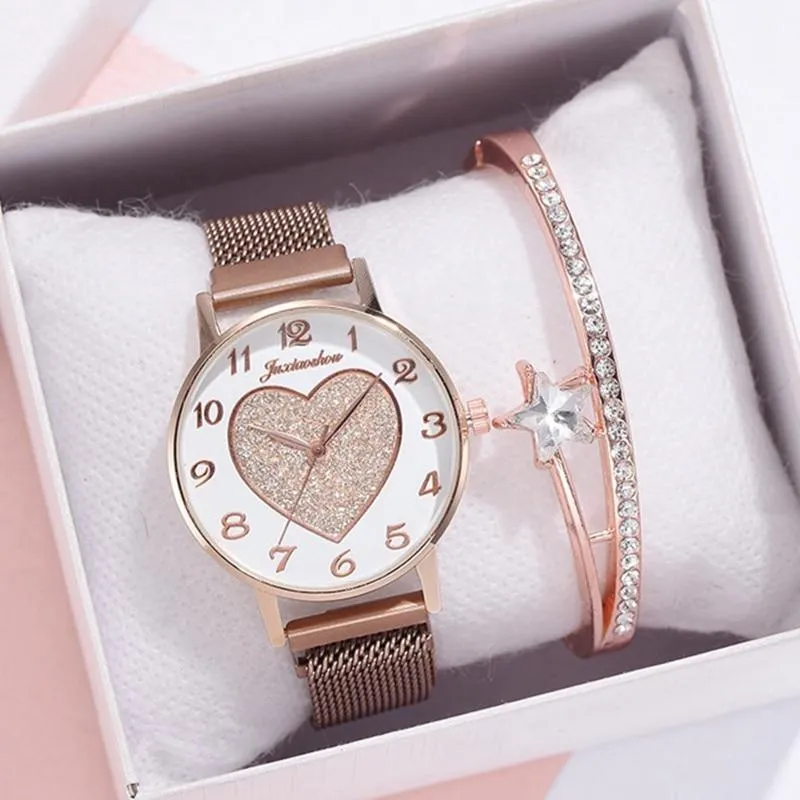 2pc Women Love Buckle Wristwatch Magnet Bracelets Sets