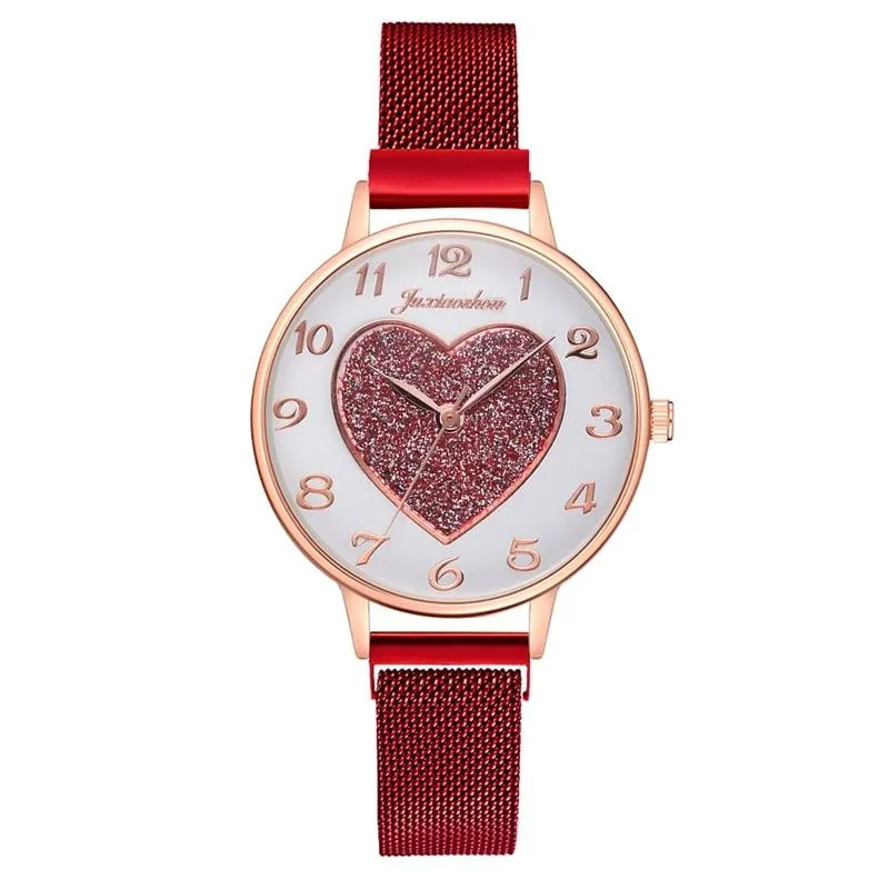 2pc Women Love Buckle Wristwatch Magnet Bracelets Sets