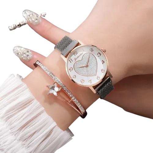 2pc Women Love Buckle Wristwatch Magnet Bracelets Sets