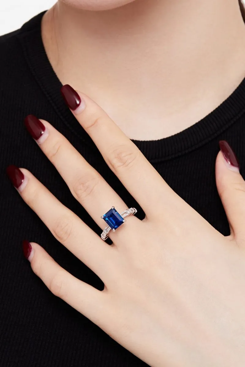 4 Carat Rectangle Sapphire Engagement Ring