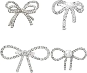 4 Style Crystal Rhinestone Bowknot Brooch Pin Silver Rhinestone Bow Brooches Women Bowknot Brooch Pin for Woman Clothes Hats Scarves Bags
