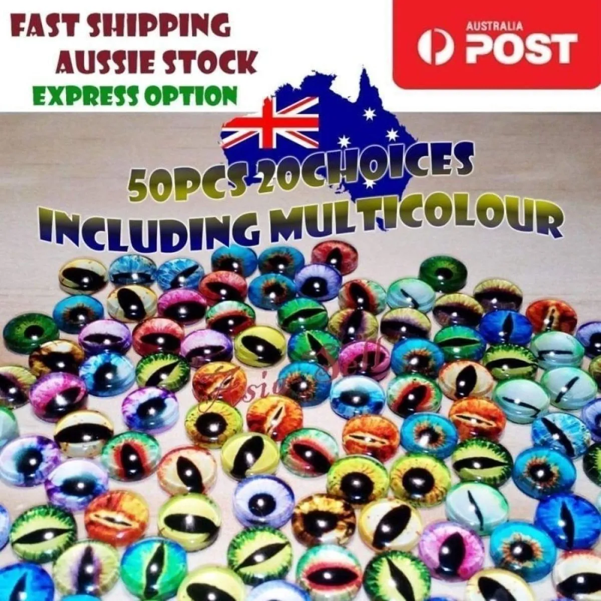 50pcs Round 6mm Glass Eyes Dragon Lizard Frog Eyeballs Mixed