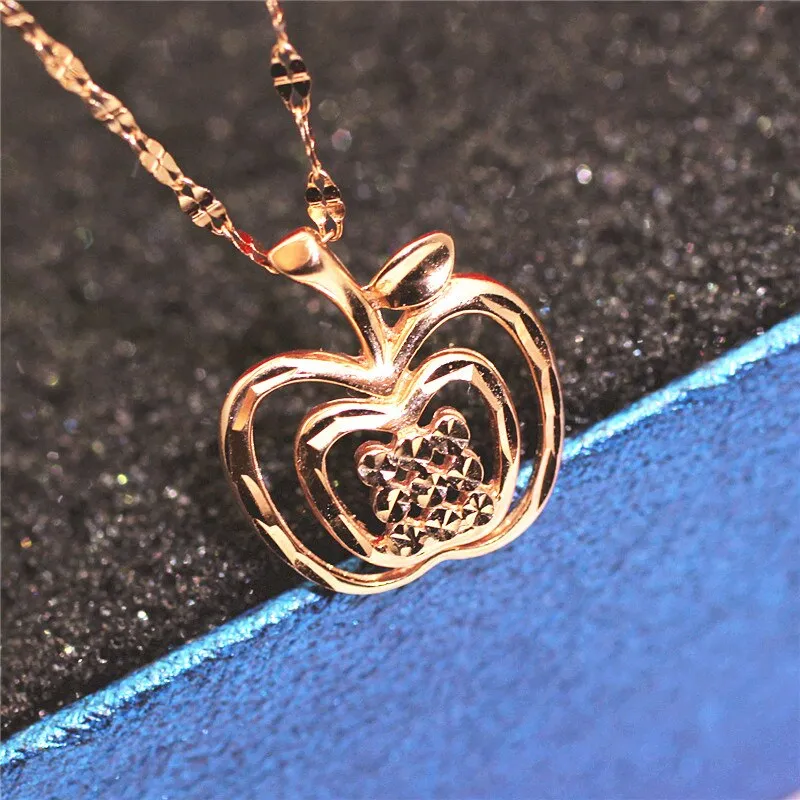 585 Purple Gold New Shiny Apple Necklace 14k Rose Gold Pendant