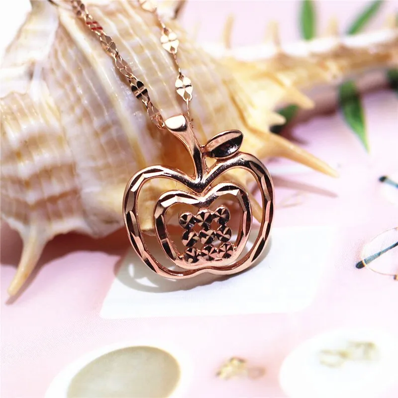 585 Purple Gold New Shiny Apple Necklace 14k Rose Gold Pendant