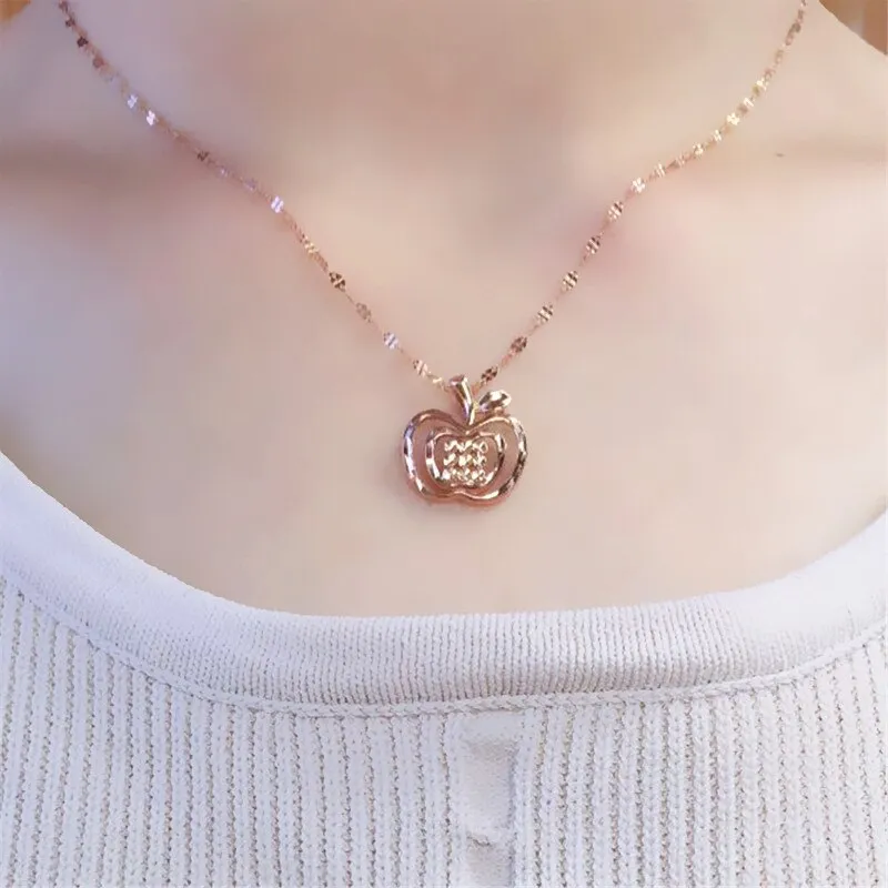 585 Purple Gold New Shiny Apple Necklace 14k Rose Gold Pendant