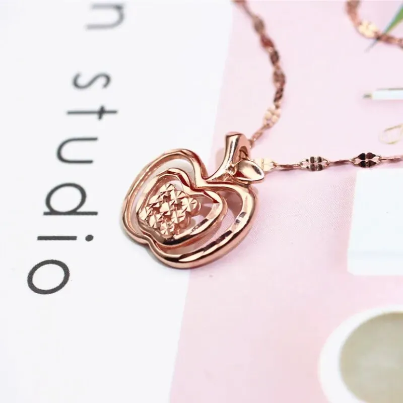 585 Purple Gold New Shiny Apple Necklace 14k Rose Gold Pendant